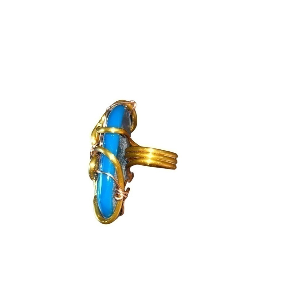 Handcrafted Woman’s Blue Stone Wired Ring - Picture 2 of 7
